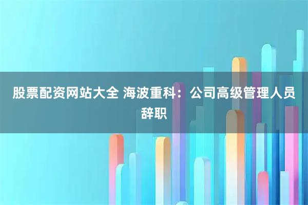 股票配资网站大全 海波重科：公司高级管理人员辞职